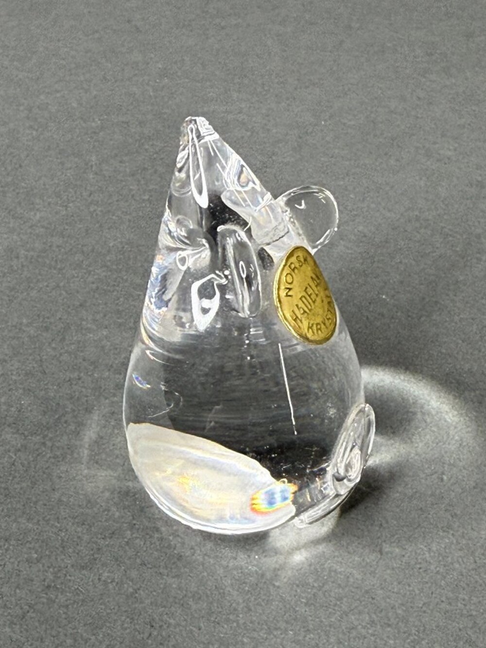 VTG Hadeland Norway Lead Crystal Mouse Figurine Paperweight Signed w/ Gold Label